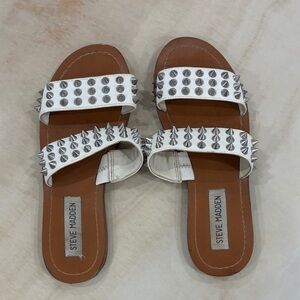 Steve Madden White and Silver Spiked Sandals